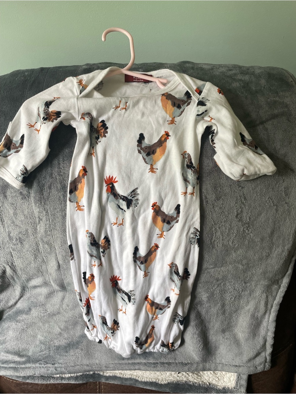 Milkbarn White Baby One-Piece with Rooster Print gown sz 0/3mths